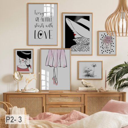 6 tableaux déco grand format, élégance féminine chic en noir & blanc, style minimaliste, pour sublimer votre intérieur au Maroc.