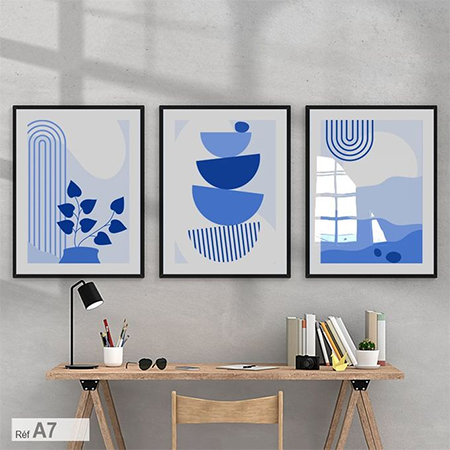 3 Tableaux wall décoration bleu salon et chambre à coucher au Maroc