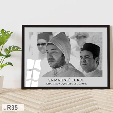 Portrait noir et blanc du jeune Roi Mohammed VI avec son frère Moulay Rachid, Tableau photo intemporelle de la royauté marocaine