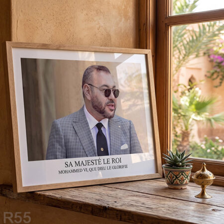 Achat en ligne tableau décoratif bureau et salle : Photo de SM le Roi Mohammed VI en visite en France, grand et moyen cadre noir ou doré