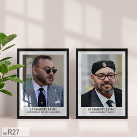 Deux Portraits artistiques du Roi Mohammed VI, vêtu d'un élégant costume, tableau décoratif moderne