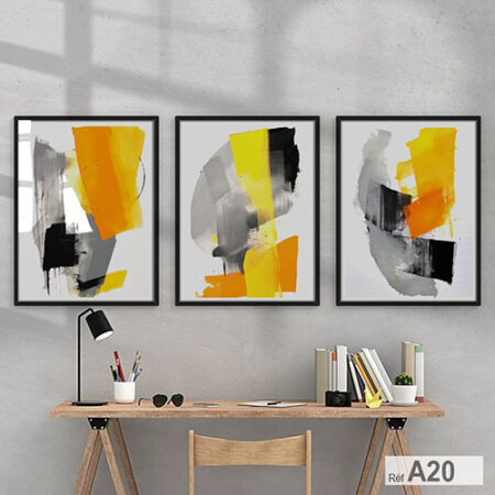 Gris et orange chaleureux, parfaites pour décorer chambre à coucher moderne et salle, Trois tableaux abstraites