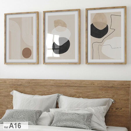 Trois panneaux décoratifs beige bohème, décoration chambre à coucher chaleureuse, wall frame decor ideas Morocco - Casablanca