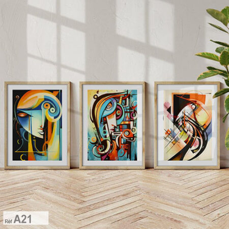 Trio tableaux abstraits uniques et originaux, Décoration intérieure moderne pour chambre et salon au Maroc