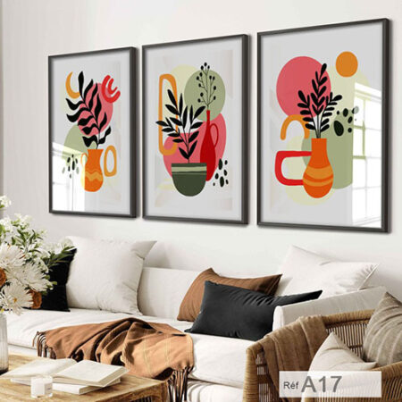 3 tableaux illustration bohème, décoration chambre à coucher moderne imprimé