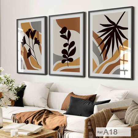 Trois Cadre bohémiennes, trois décorations tableaux raffinées pour une chambre à coucher moderne et élégante. Triptyques pour Décor intérieur chic et tendance.