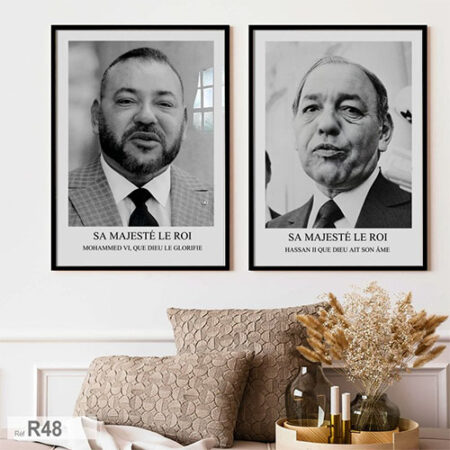 Photo Roi Mohammed 6 et Hassan 2, Achat et prix Tableau décoratif noir & blanc