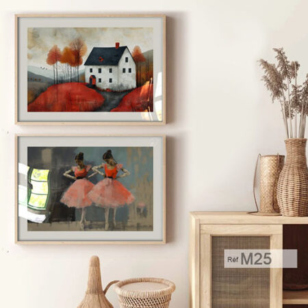 Magnifique maison dans le compagne naturelle et danseuse de ballet, Peinture artistique décorative pour chambre, Art murale