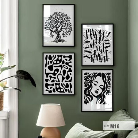 Portrait féminin et Arbre de vie, décoration murale moderne pour votre intérieur, trois Panneaux d'Art mural minimaliste
