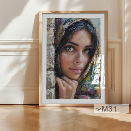 Tableau Portrait d'une femme au visage nord-africain, idéal pour embellir votre chambre ou salon avec une touche décorative