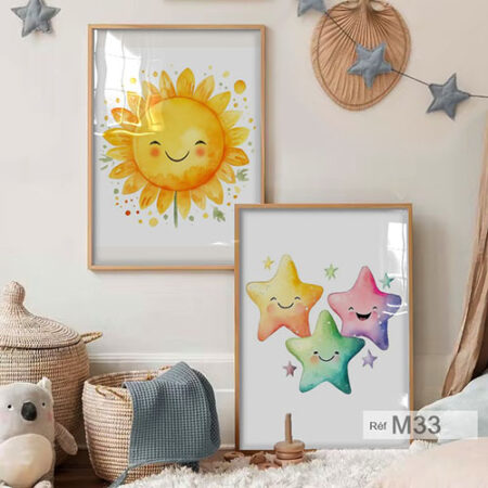 Soleil, bébé Télétubbies et étoiles, décoration murale pour chambre d'enfant garçon et fille, magasin de cadres décoratifs au Maroc en ligne