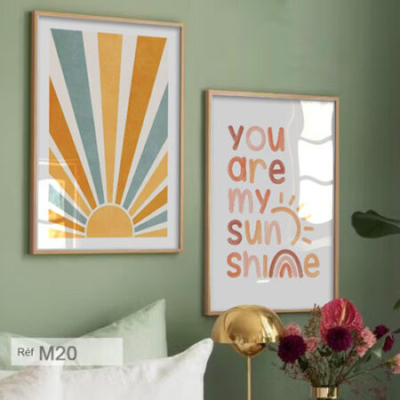Peinture murale artistique, chambre enfant & adulte, soleil & citation inspirante, pastel bleu & orange chaleureux