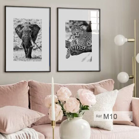 Tableaux murale artistique en photographie noir et blanc représentant un animal de la savane africaine, ajoutant une touche harmonieux à votre intérieur