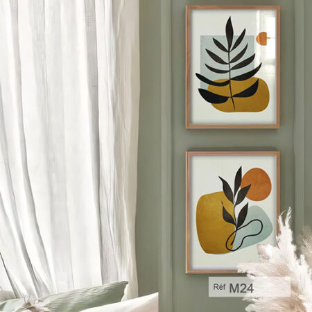 Vente tableaux artistiques botaniques au Maroc.: Feuillage brun & plantes pour la décoration de chambre à coucher