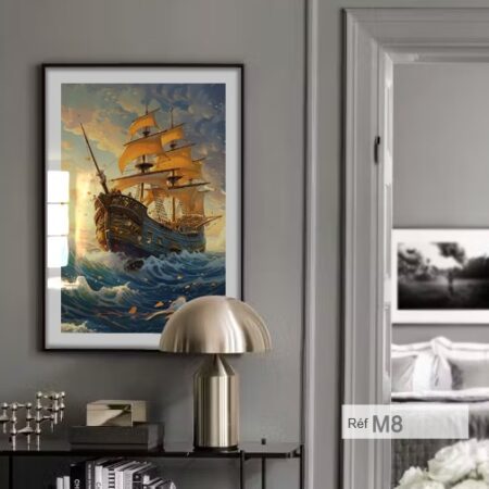 Tableaux représentant un navire affrontant des vagues tumultueuses, décoration murale à Casablanca et tout Maroc