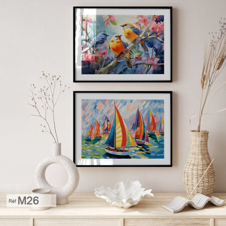 Art mural pour une décoration salon ou chambre au Maroc, Tableaux artistiques de voiliers et d’oiseaux exotiques
