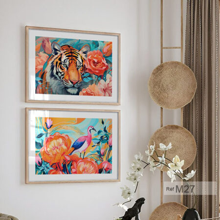 Animal Félin majestueux & oiseau tropical, art mural exotique pour sublimer chambre & salon au Maroc