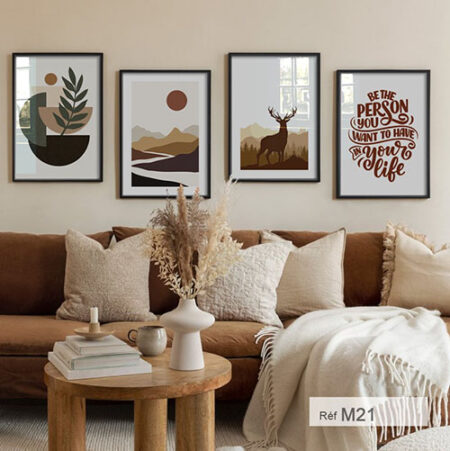 Tableaux artistiques minimalistes design, chevreuil & paysage pour chambre, peintures murales décoratives modernes au Maroc