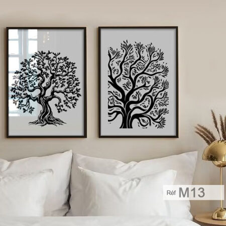 Décoration marocaine élégante ,deux tableaux d'art design formes naturelles : branches d'arbre en noir et blanc
