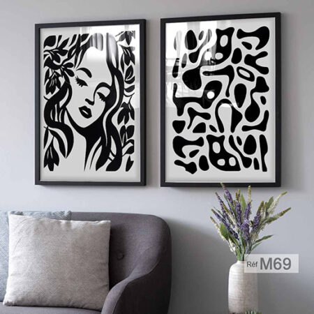Portrait d'une jeune fille raffinée en noir et blanc, style artistique, motif élégant pour tableau mural décoratif