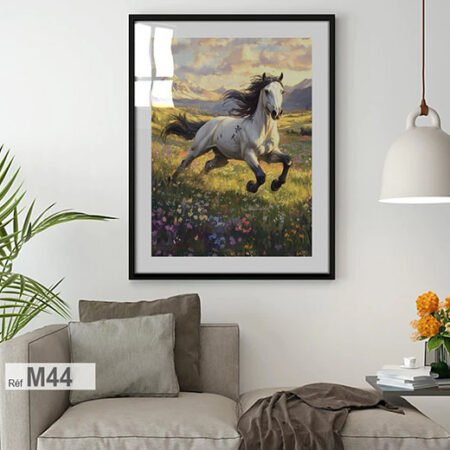 Acheter en ligne - Tableau contemporain cheval blanc et paysage printanier, peinture acrylique sur toile, décoration moderne pas cher à Rabat
