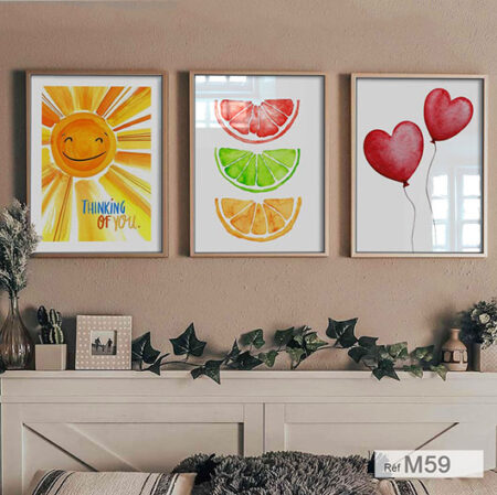 Tableau décoratif pour chambre enfant et adulte, couleurs orange, jaune & un cœur rouge, idée murale tendance ديكور غرفة أطفال
