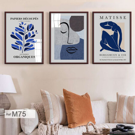 Art contemporain à Casablanca, Tableaux modernes bleu Matisse pour une décoration minimaliste de bureau et maison