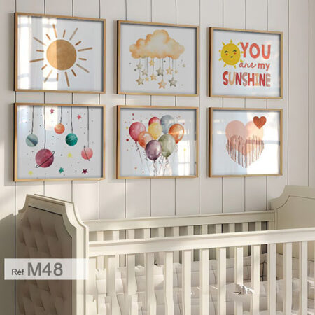 Tableaux décoratifs, chambre enfant et bébé unisexe fille et garçon, cadre en bois beige créés au Maroc, Casablanca