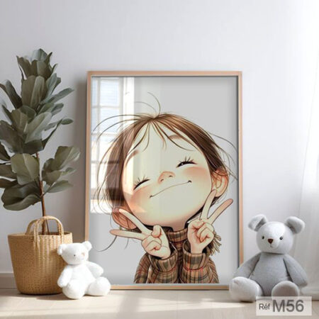 Portrait d'une charmante fillette rayonnante, encadré en bois, parfait pour votre intérieur, Tableaux décoratifs Manga