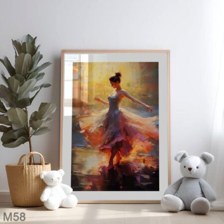 Tableau mural élégant : peinture abstraite d’une danseuse de ballet en robe blanche, décor de grâce et légèreté.
