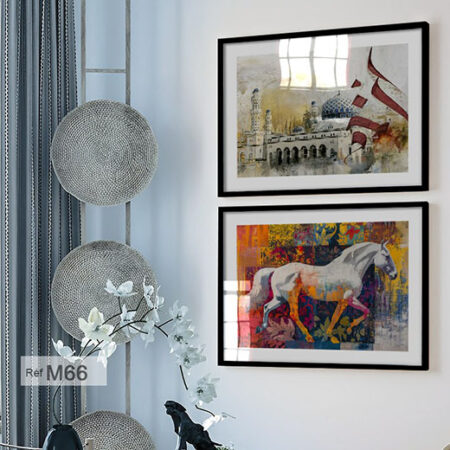 Tableaux artistiques, Peinture d'un cheval blanc avec calligraphie arabe, décoration pour chambre et salon marocain