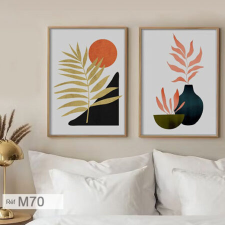 Cadre mural Art Neutre Chaud, feuilles et plantes, tableau décoratif pour salon Marocain et chambre à coucher, Wall art decor print