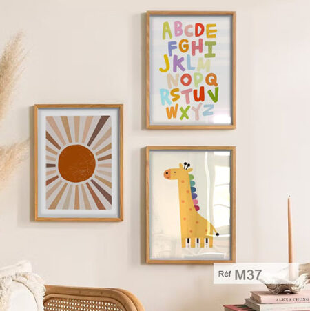 Trois Tableaux colorés décoration chambre enfant moderne soleil arc en ciel à Agadir, Fès, Marrakech .. tout le Maroc