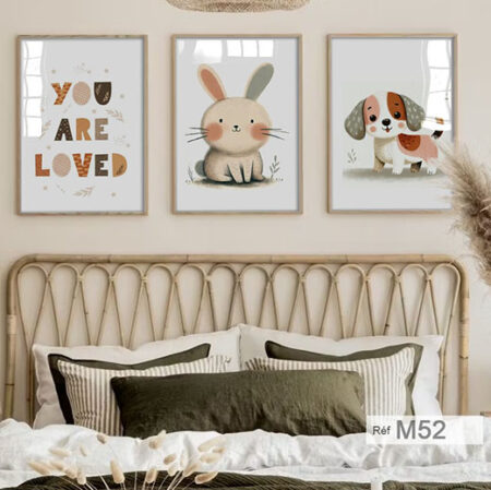 Animaux de compagnie, trio de cadres muraux élégants, Tableaux décoratifs pour chambre bébé et enfant mixte,