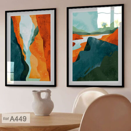 Tableaux décoratifs paysage & mTableaux décoratifs abstraits de paysages montagneux, tons orange et gris, disponible à prix abordable طابلوات
