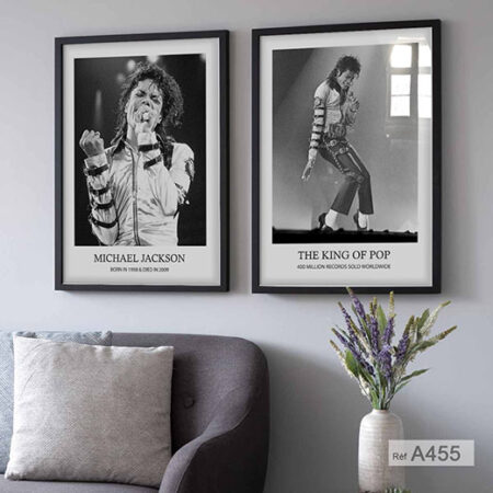Tableau encadré de Michael Jackson, icône de la musique pop noir et blanc, posters sous verre disponibles à Casablanca
