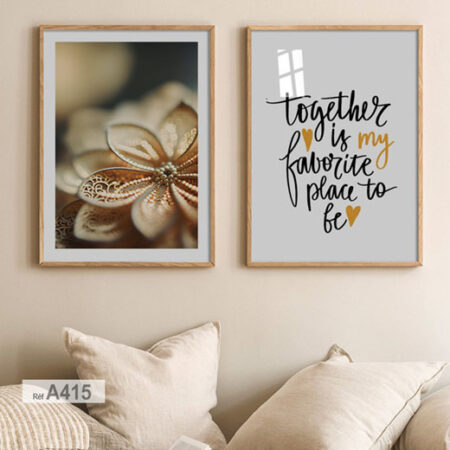 Tableau décoratif avec fleur dorée et citation inspirante sur le bonheur en français, en vente à marrakech et tout le Maroc