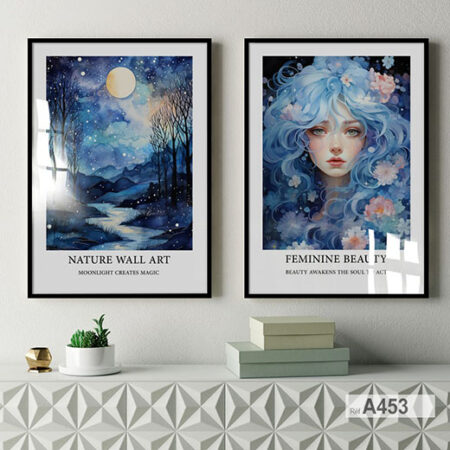 Portraits de filles aux cheveux bleus , Achat de tableaux décoratifs pour maison au Maroc, Paysages nocturnes
