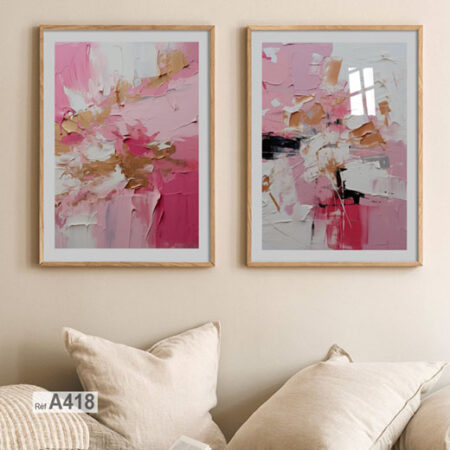 peinture abstraite aux teintes rose gold, créées dans un atelier à Casablanca, œuvres d'art modernes صالون مغربي