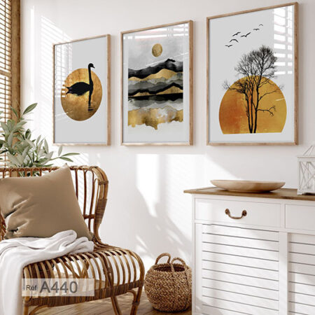 Trois tableaux décoratifs modernes au style abstrait bohème, idéals pour le salon, la chambre ou bureau لوحات حديثة