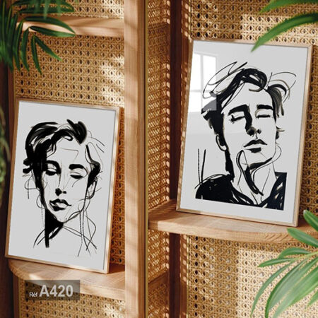 Tableaux décoratifs contemporains portrait d'homme, coiffure courte, décoration murale élégante et moderne.