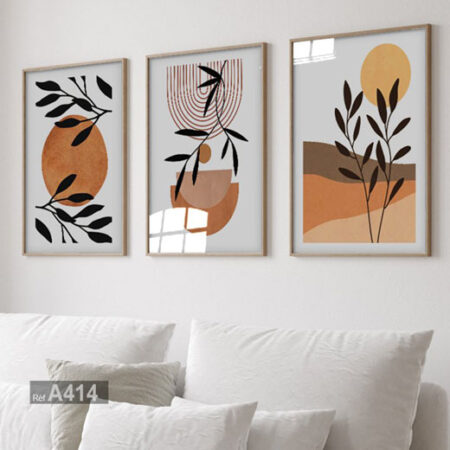 Trois tableaux Bohème abstrait orange et gris, décor mural Marocain, art pour chambre, impressions murales élégantes