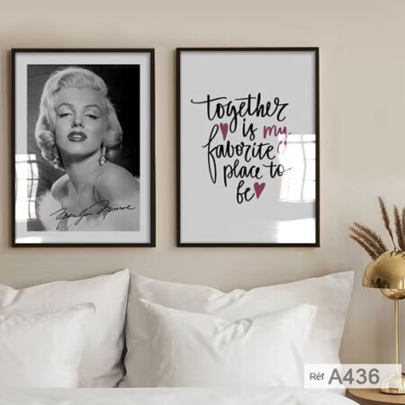 Tableau Décoratif visage femme, Marilyn Monroe noir & blanc cadre, célébrité