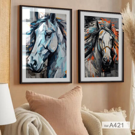 Portrait Peinture de chevaux, art mural pour salon et chambre, Tableaux décoratifs modernes du Maroc