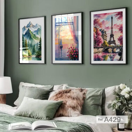 Tableaux décoratifs aquarelle, paysages inspirants & Tour Eiffel à Paris, décoration murale Maroc frame wall deco