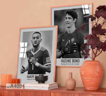 Affiche artistique décorative des joueurs Hakim Ziyech et Yassine Bounou, poster football sportif.