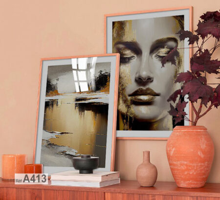 Tableau décoratif encadré, portrait féminin peinture dorée, œuvres d'art en vente à Marrakech et tout le Maroc