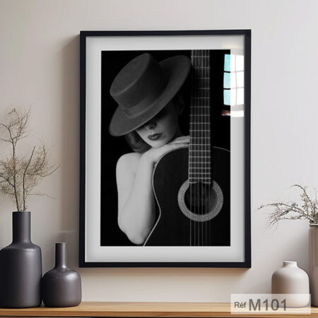 Tableau mural encadré: portraits de femmes et guitare, décoration musicale élégante inspirée en vente au Maroc