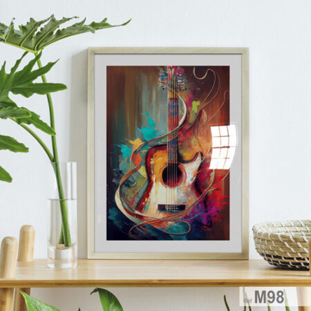 Guitare art abstrait, ambiance moderne en chambre et salon, Tableau décoratif musique & fête acoustique