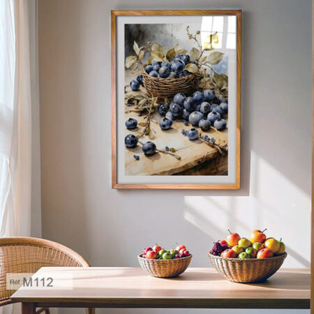 Illutation Nature morte avec un panier de raisins, parfait pour la décoration de cuisine et restaurant, Tableau artistique style aquarelle, Reproduction de tableaux